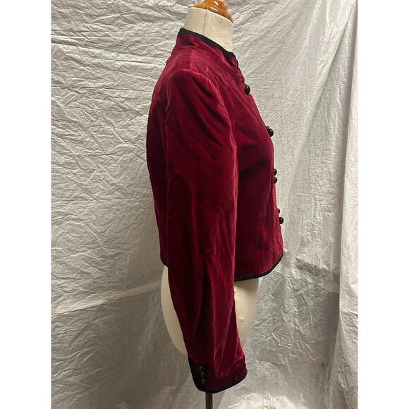 Vintage 1980s Jaeger Cherry Red Velvet Bellhop Tuxedo Style Jacket - Picture 4 of 6